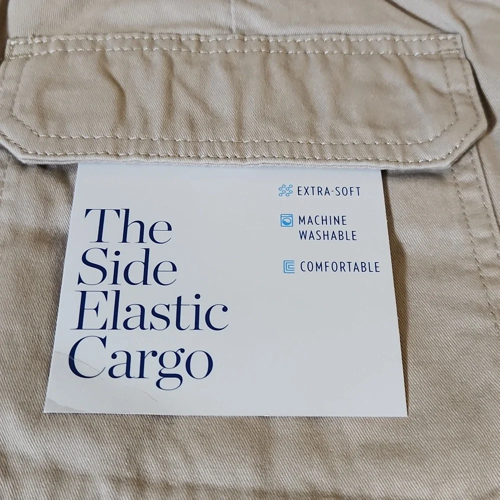 Side Elastic Cargo Pants - Beige
